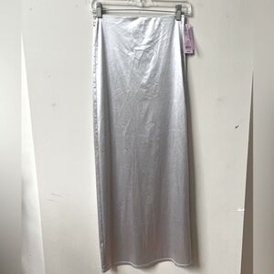 Wild Fable High Rise Shine Maxi Skirt‎ Womens XS Silver Soft Stretch NWT Party